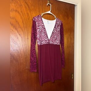 Burgundy Long Sleeve Mini Dress